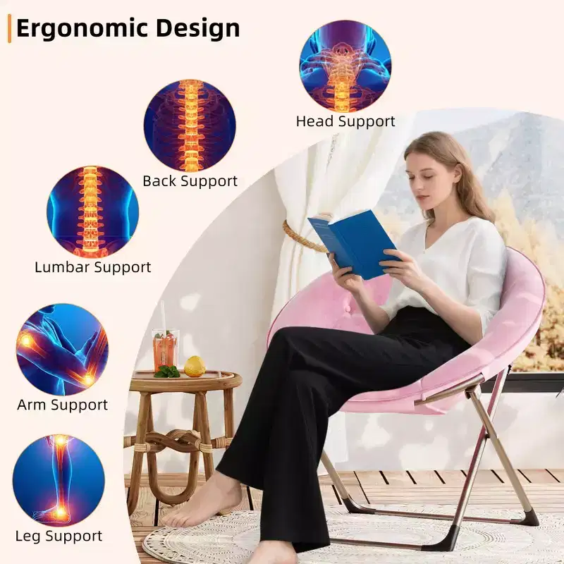 Comfy Saucer Chairs, Folding Reading Lounge Chair, Cozy Faux Fur Living Room Chair with Soft Thick Padded Seat Metal Frame, Modern Style Home