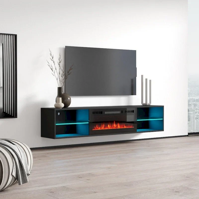 Wall Mounted Electric Fireplace 72 TV Stand