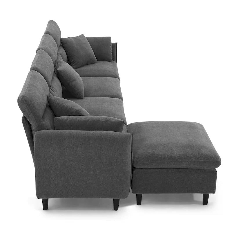 110 Modern L-Shaped Convertible 5-Seat Sectional Sofa with Removable Ottoman and 5 Cushions, Plush Chenille Fabric