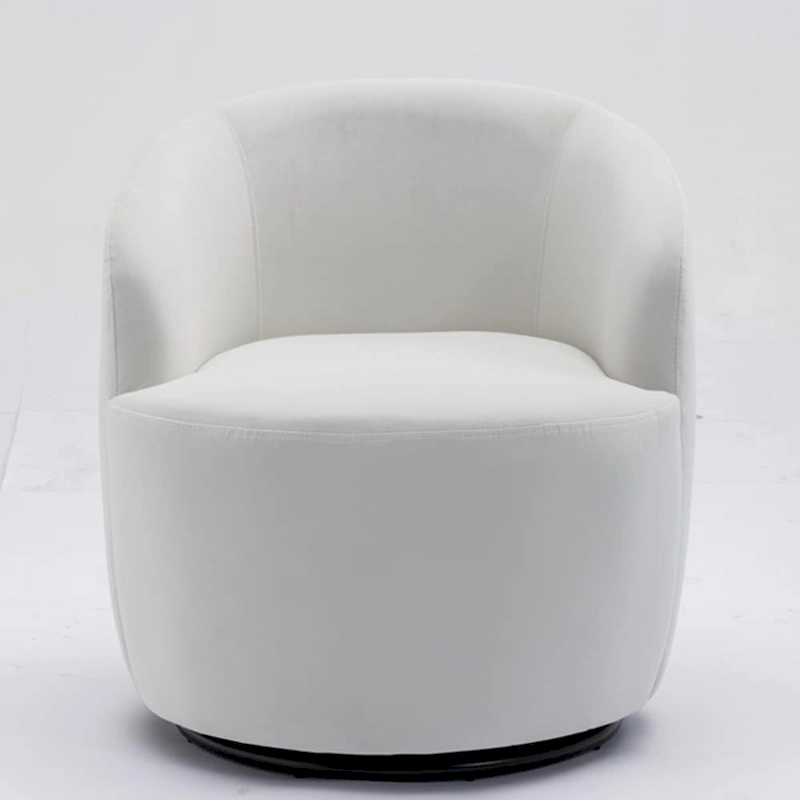 Velvet Fabric Swivel Accent Armchair Barrel Chair With Powder Coating Metal Ring