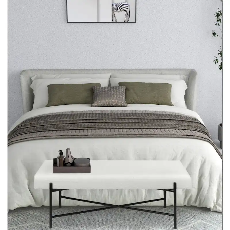 Tingri Modern White Cushion Top Entryway Bench