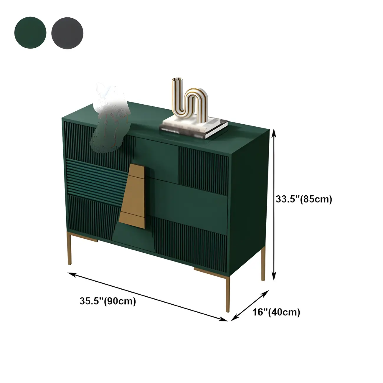 Elegant Wooden Sideboard with Drawers in Green/Grey