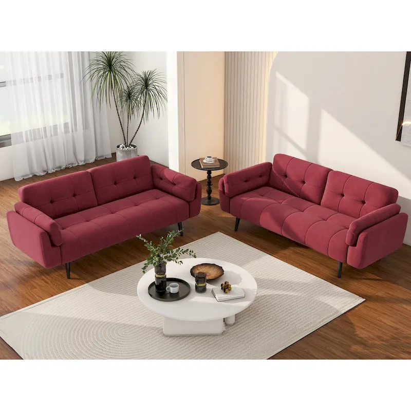 2Set Futon Convertible Sofa Bed Adjustable Reclining Sleeper