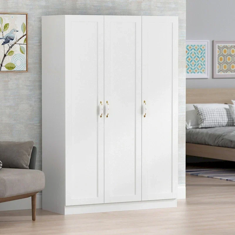 White 2-Door Wardrobe with Hanging Rod and Shelves – Single Use