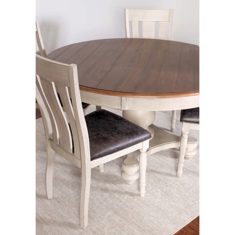 Weathered Oak Dining Set: Round Table and Four Dining Chairs