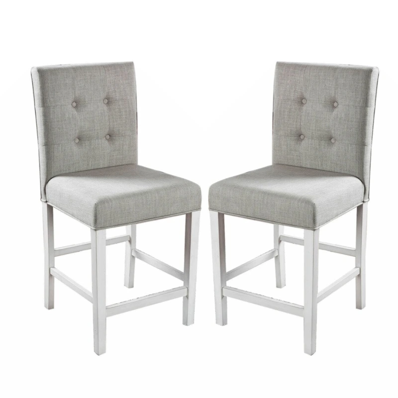 Set of 2 Fabric Counter Height Chair in Antique White and Light Gray
