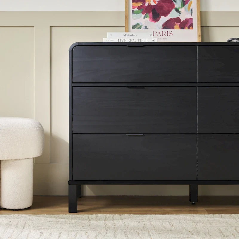 6-Drawer Solid Wood Dresser with Curved Top