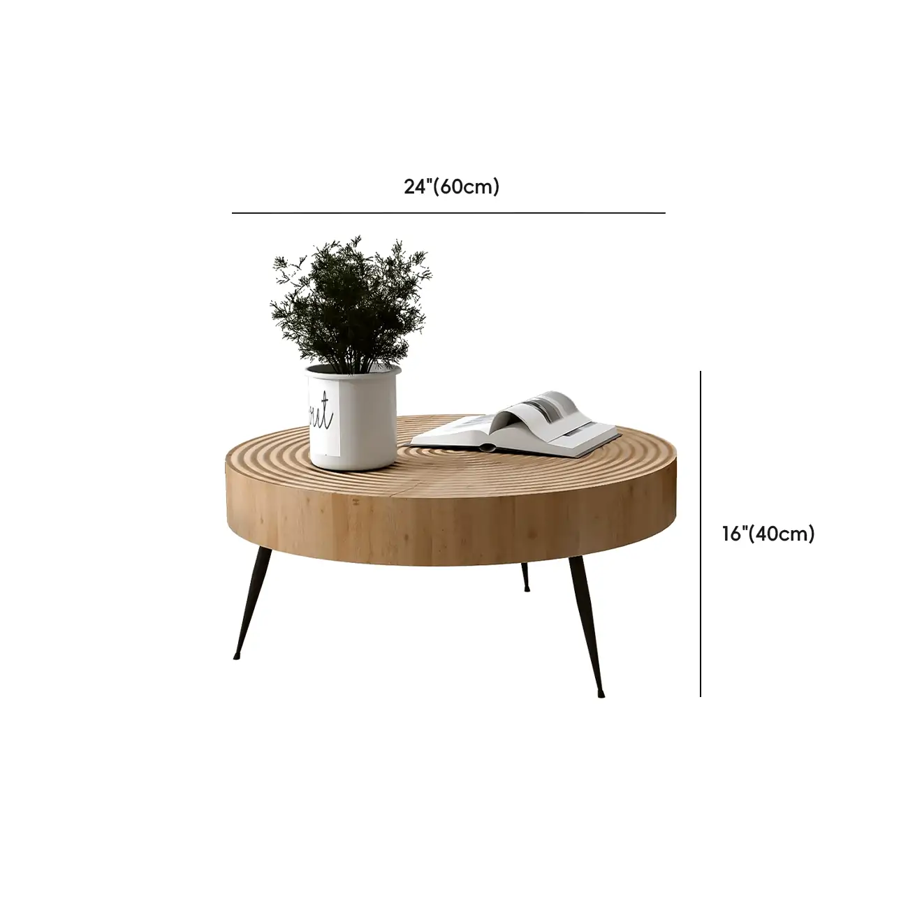4 Legs Scandinavian Round Coffee Table with Wood Texture