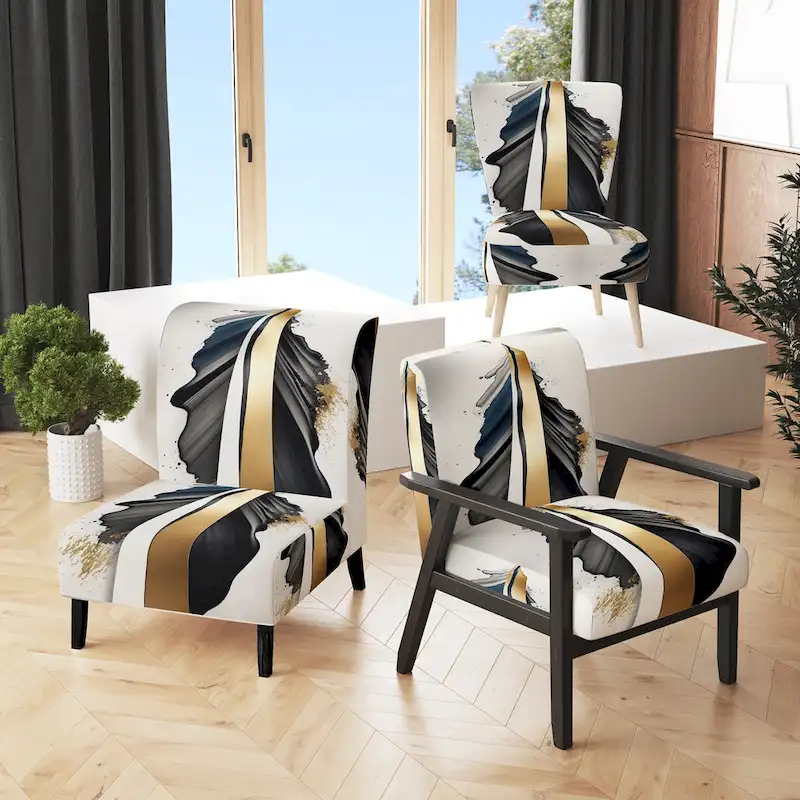 Designart  Black And Gold Cubic Expression VII  Upholstered Modern & Contemporary Accent Chair and Modern Arm Chair