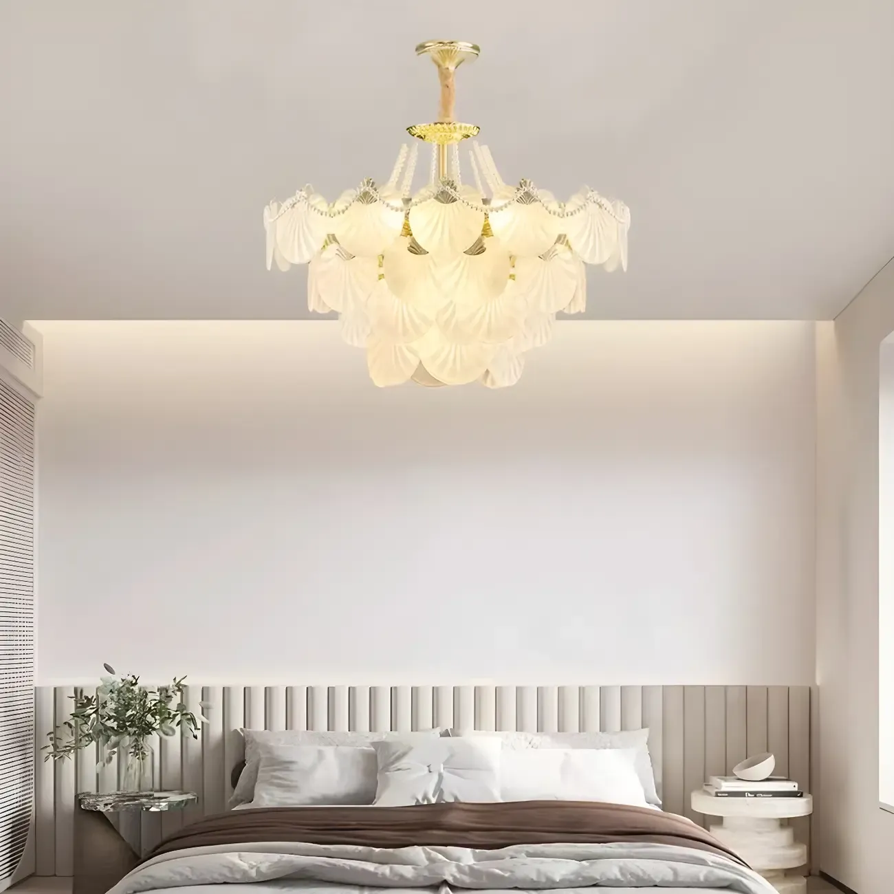 Luxury Modern Tiered Shell Chandelier with Frosted Glass