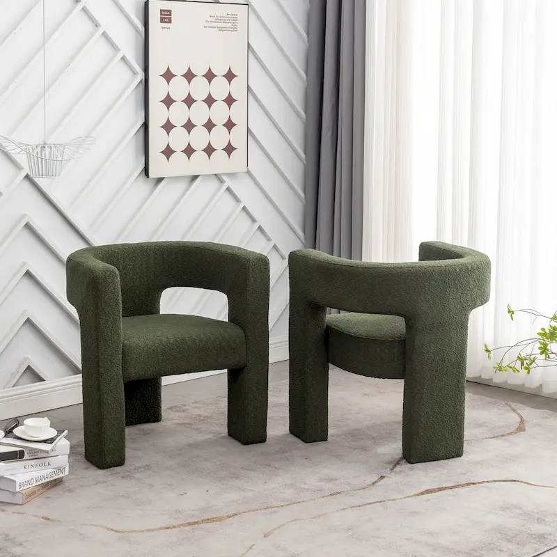 KINWELL 28 Wide Boucle Upholstered Square Armchair (Set of 2)