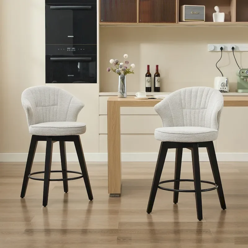 Swivel Bar Stools Set of 2, Upholstered Dining Room Chairs with Wide Backrest, Counter Height Chair with Metal Legs