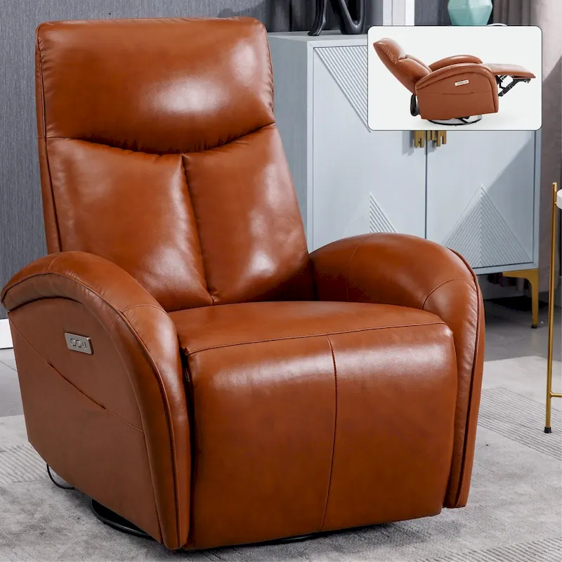 Leather Swivel and Rocker Power Recliner Chair, Max Swivel Degree 270, Heavy Duty Motion Mechanism with USB and Type-C