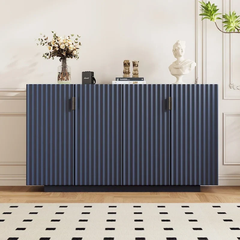 Buffet Cabinet with 4 Fluted Doors, Sideboard Cabinet with Storage, Wooden Storage Cabinet with Adjustable Shelves