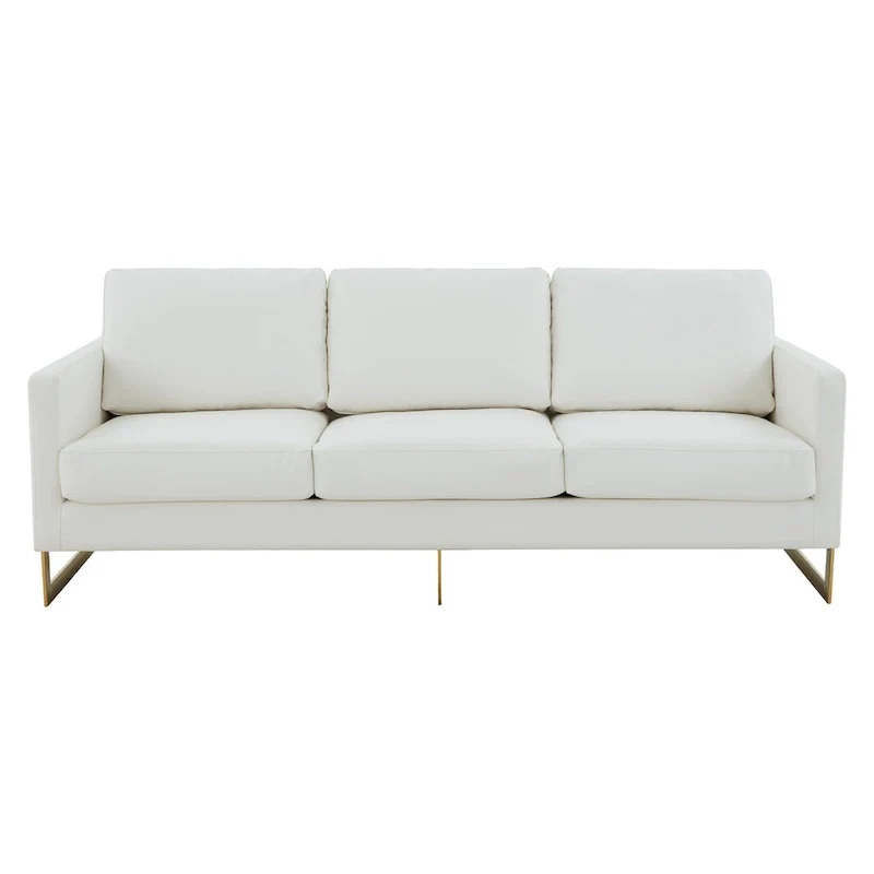 LeisureMod Lincoln Modern Upholstered Leather Sofa with Gold Frame - 83