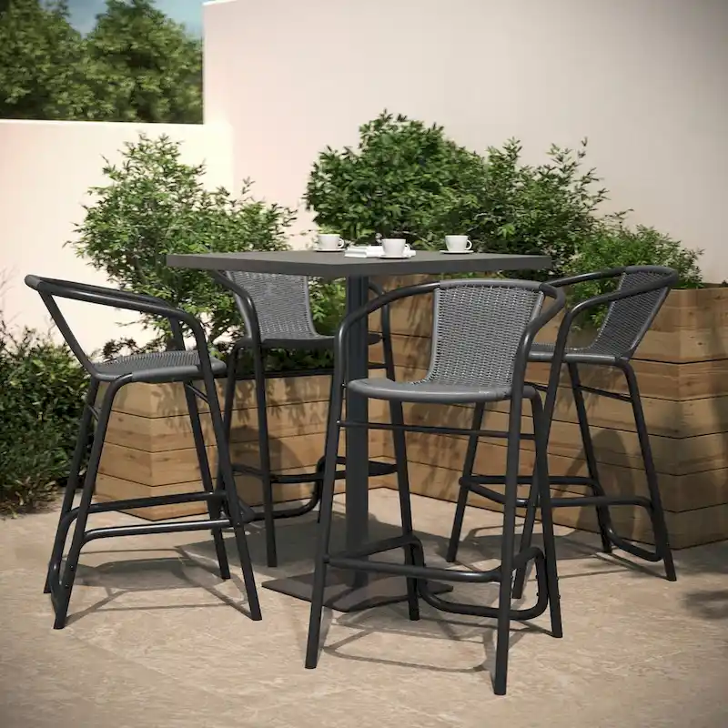 Commercial Indoor-Outdoor Rattan Restaurant Barstool with Aluminum Frame-Set of 4