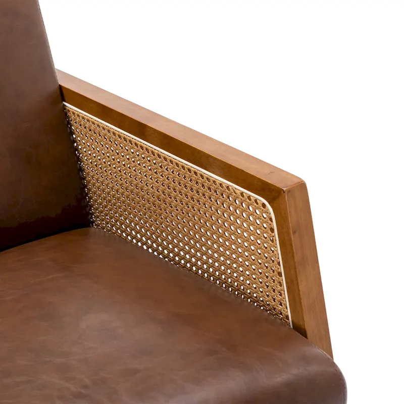 Modern PU Leather Rocking Chair with Rattan Arms