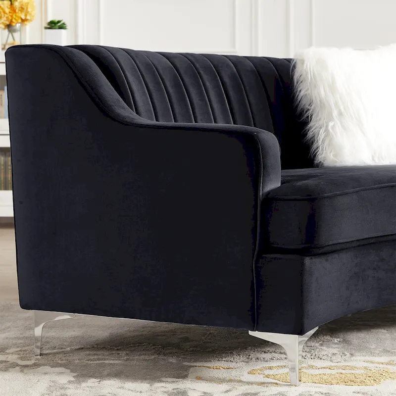 Tufted Velvet Sofa Curved Couch with Pillows