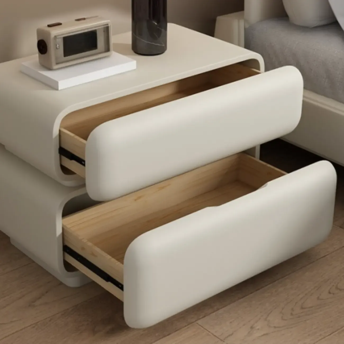 Modern Off-White Faux Leather 2-Drawer Nightstand
