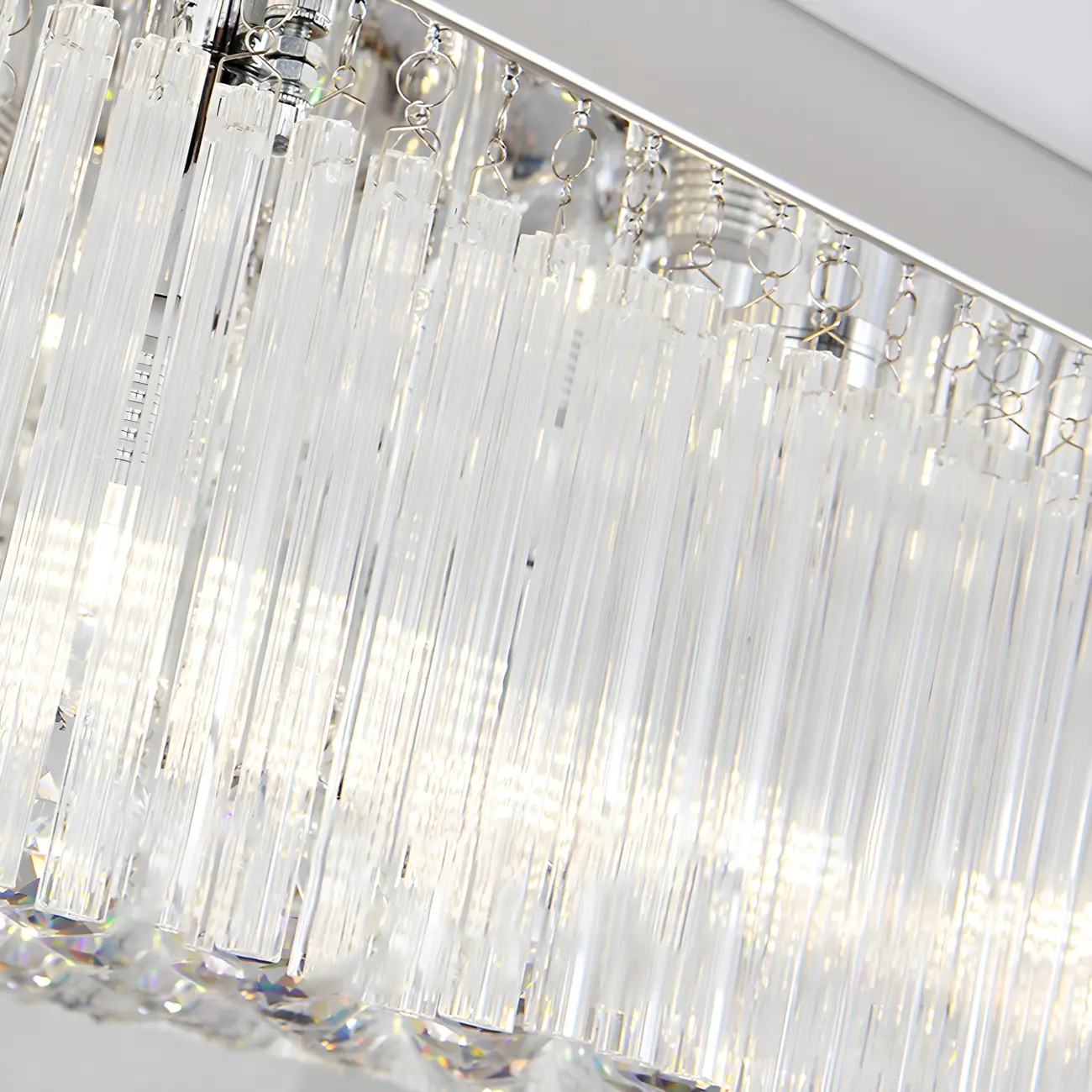 Modern Silver Crystal Rectangle Island Chandelier