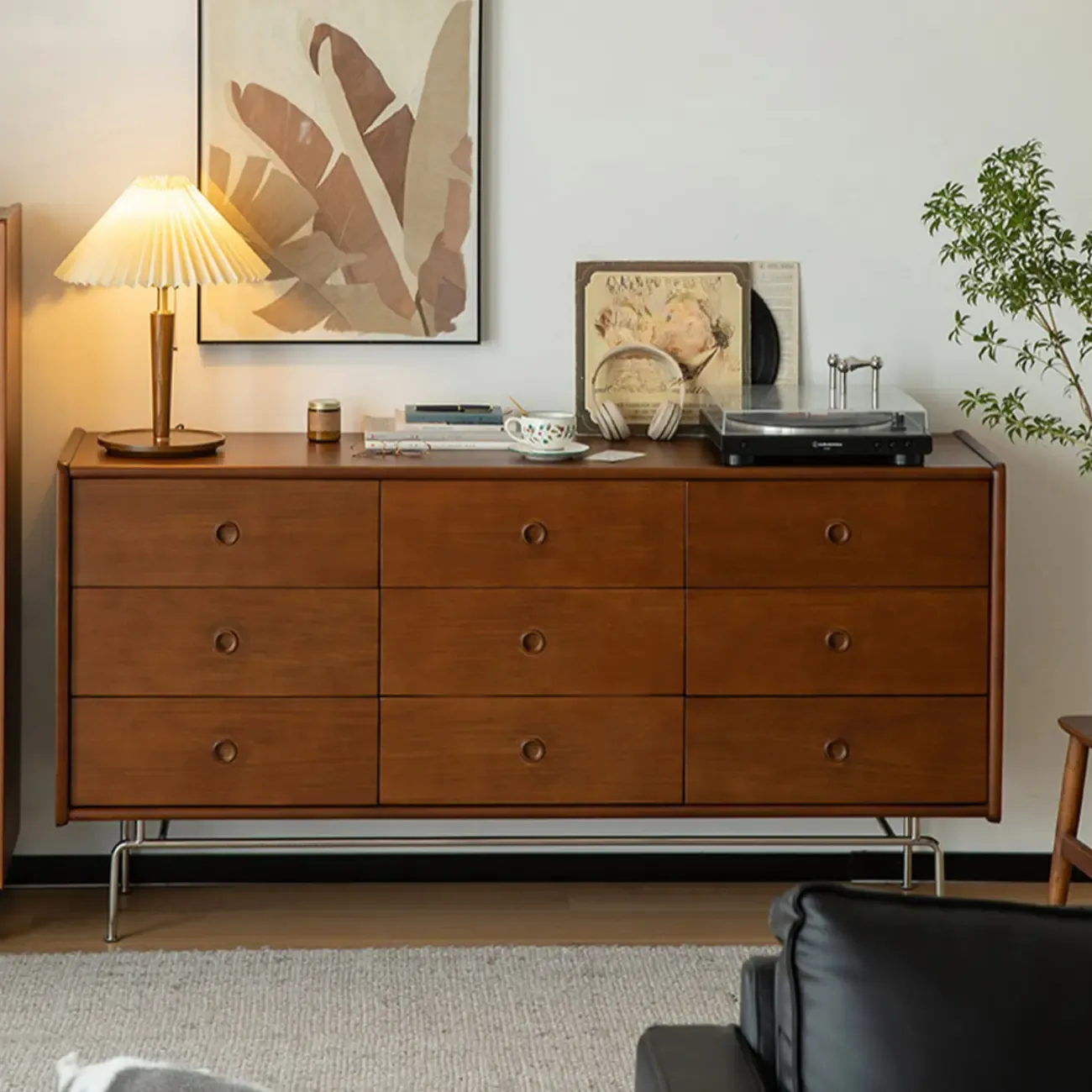 Trendy Lumber Cocoa Chest with 9 Drawers and Metal Base