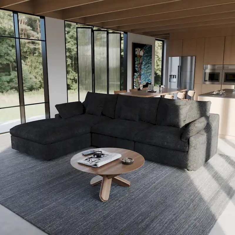 L-shape Linen Upholstered Sofa Multiple Cushions Sectional Couch