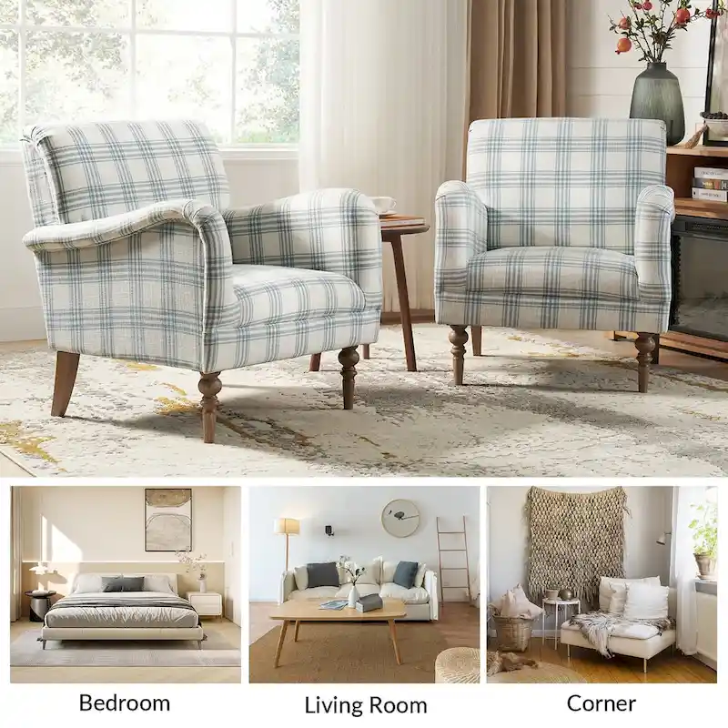 Mandan 29.5 Wide Traditional Accent Armchair with Solid Wood Legs Set of 2 by HULALA HOME