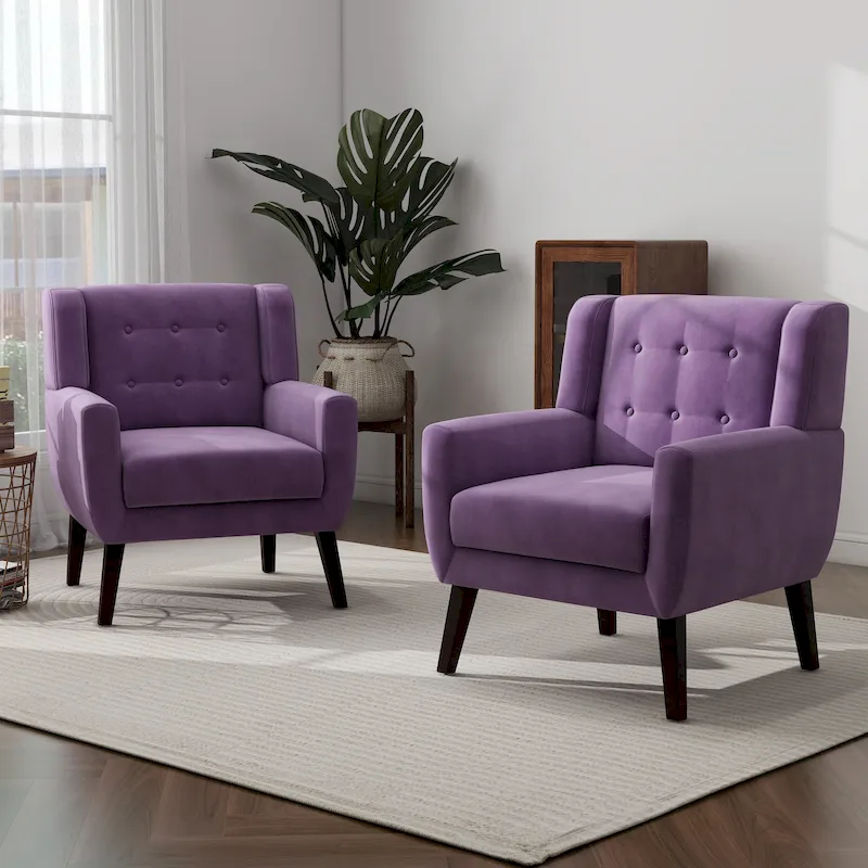 Set of 2 Velvet Living Room Accent Chair Upholstered Armchair