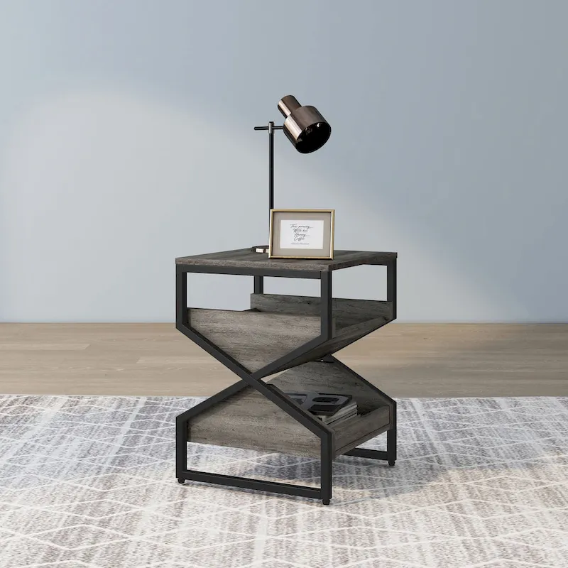 DH BASIC Industrial 17-inch Metal 1-Open Shelf End Table by Denhour