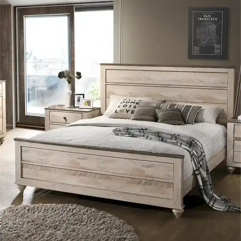Roundhill Furniture Imerland 5-pc. Contemporary King-sized Whitewashed Bedroom Set