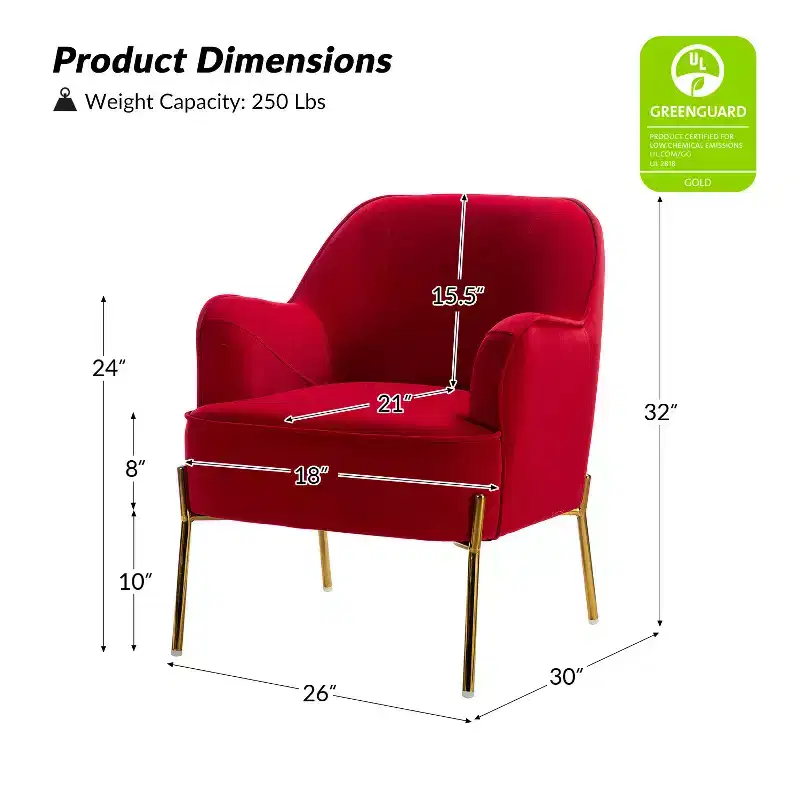 Odo Velvet Accent Comfy Living Room Arm Chair Upholstered Padded Seat Set of 2 | Karat Home
