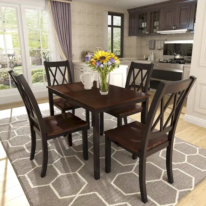Home Kitchen Table and Chairs Set Farmhouse Kitchen Dining Table Set with Anti-Slipping Protectors and X-Back Chair for Kitchen