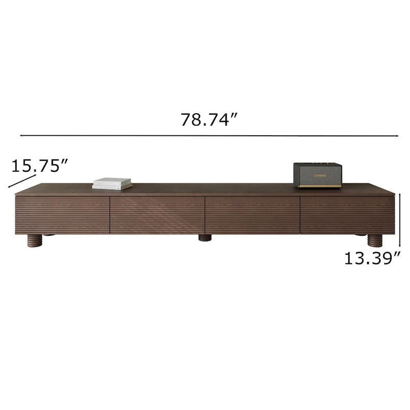 78.74 Mid Century Modern TV Stands, Dark Brown Solid Wood Media Consoler