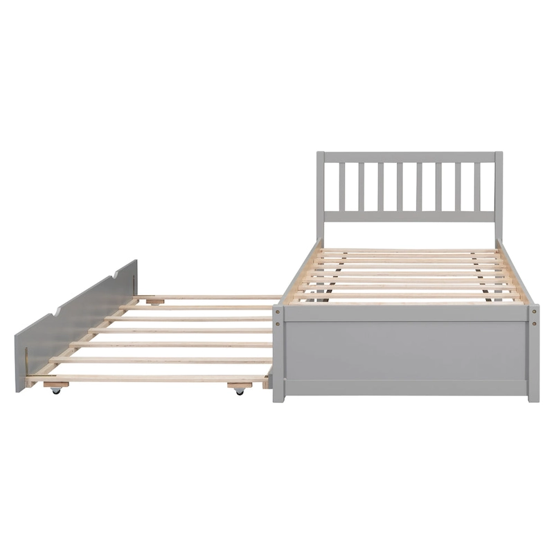 Twin Size Grey Wood Platform Trundle Bed