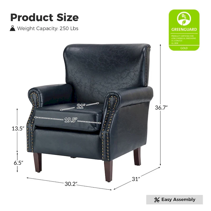 Vegan Transitional Armchair with Rolled Arms Set of 2