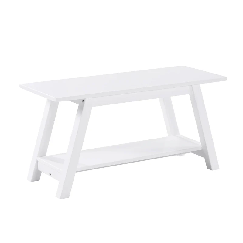 Roundhill Furniture Elyz Solid Wood Bench with Shelf, White