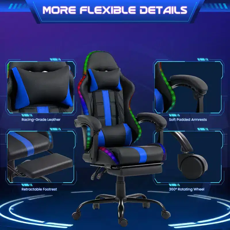 EROMMY Gaming Chair With Massager & Footrest
