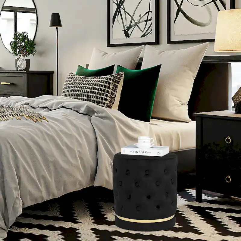 Adeco 18.3 Height Button Tufted Upholstered Round Ottoman