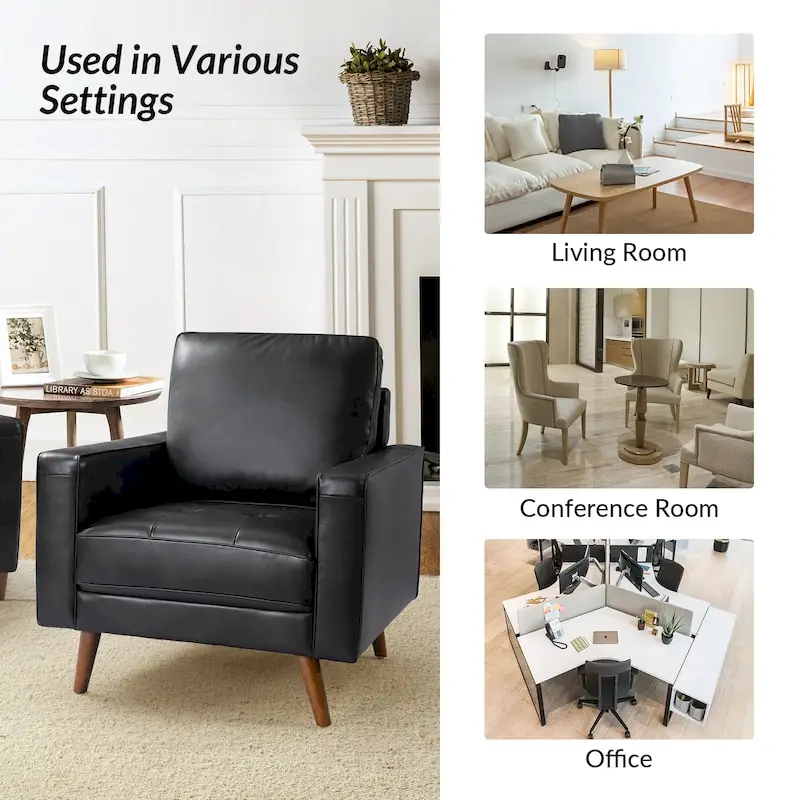 Elizabeth Mid-century Genuine Leather Arm Chair by HULALA HOME