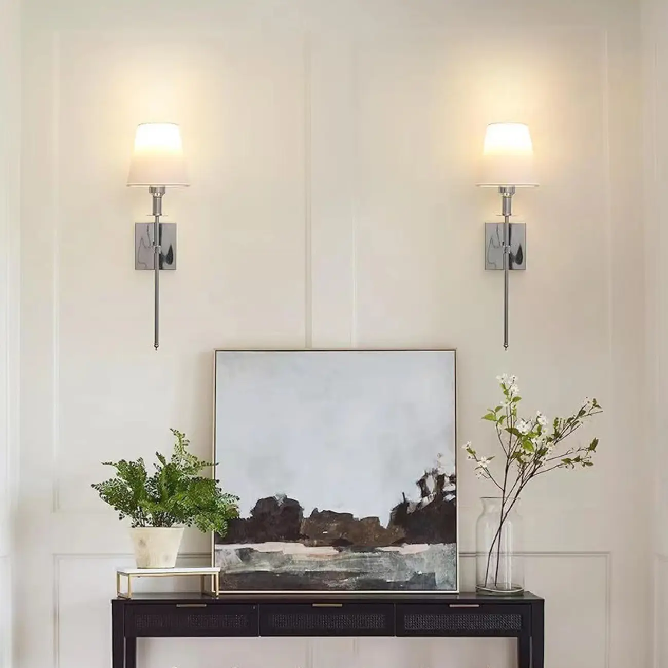 Modern Metal Fixture Fabric Shade Wall Sconce