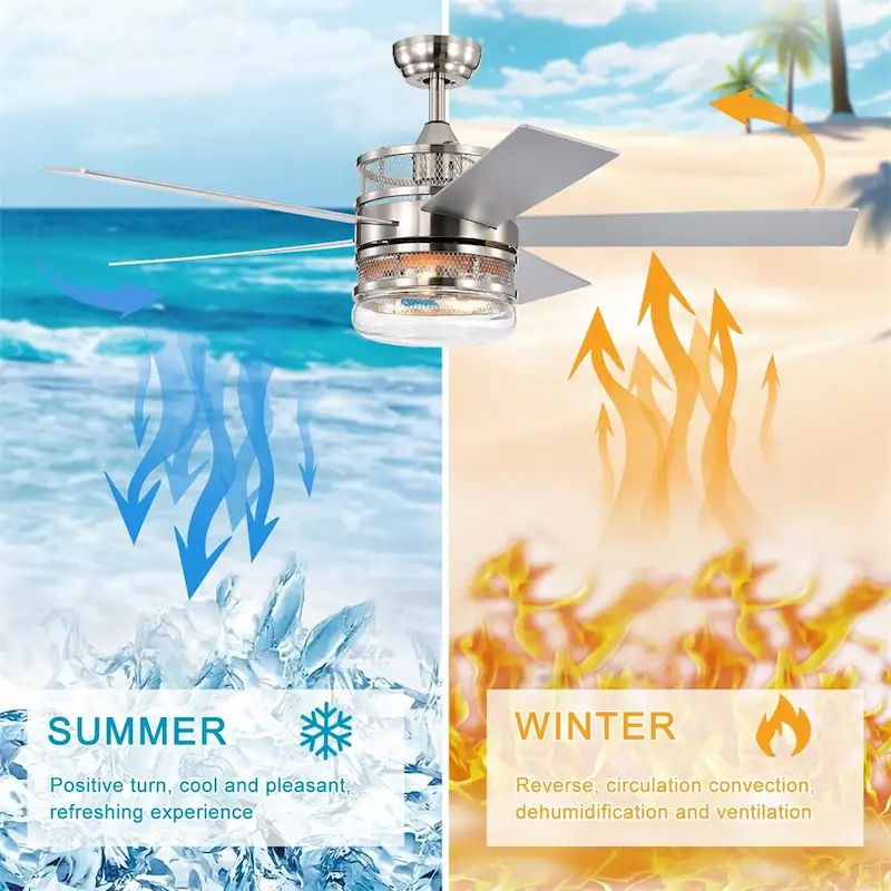 Lighted Ceiling Fan with Remote and Reversible Blades