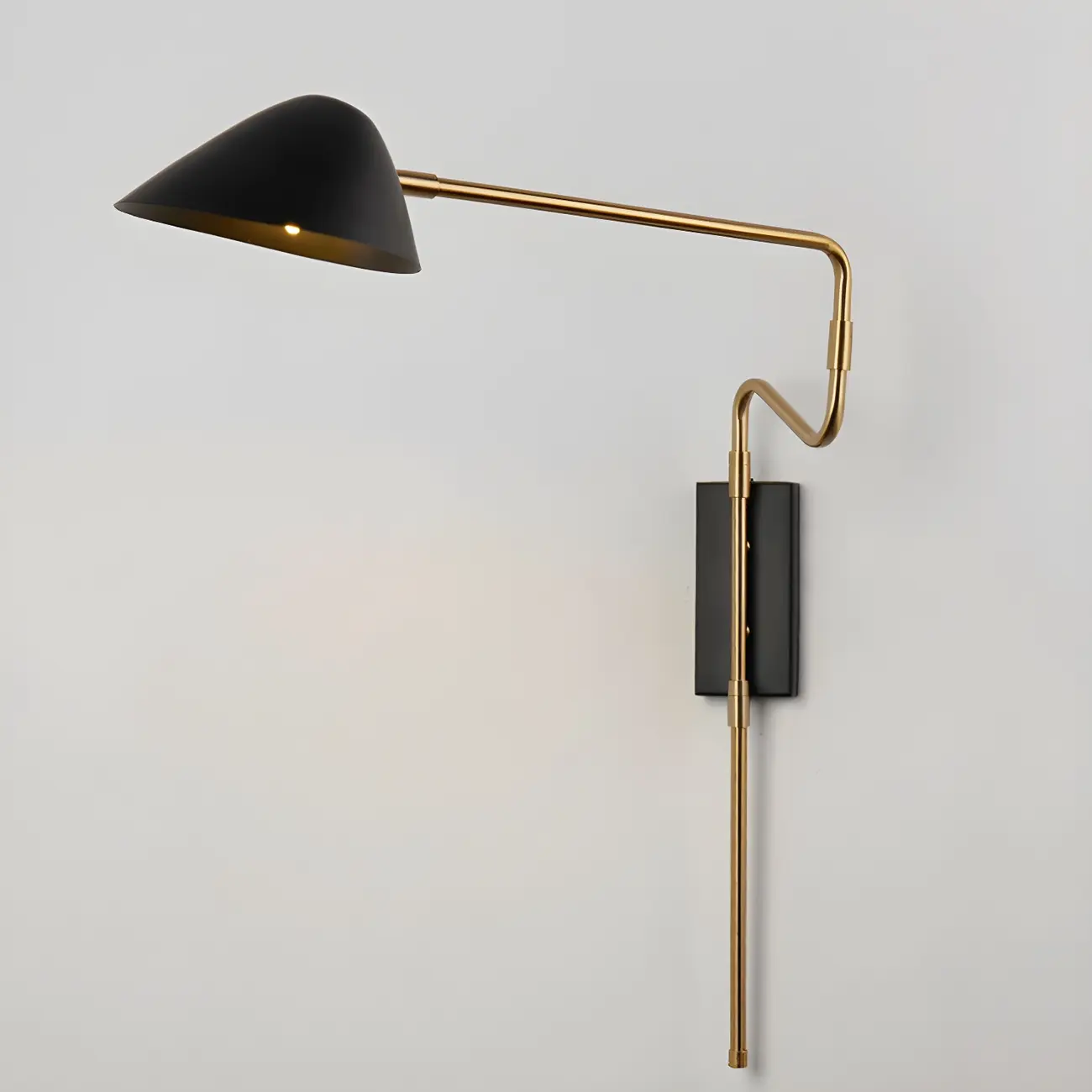 Modern Black Shade Brass Swing Arm Wall Light