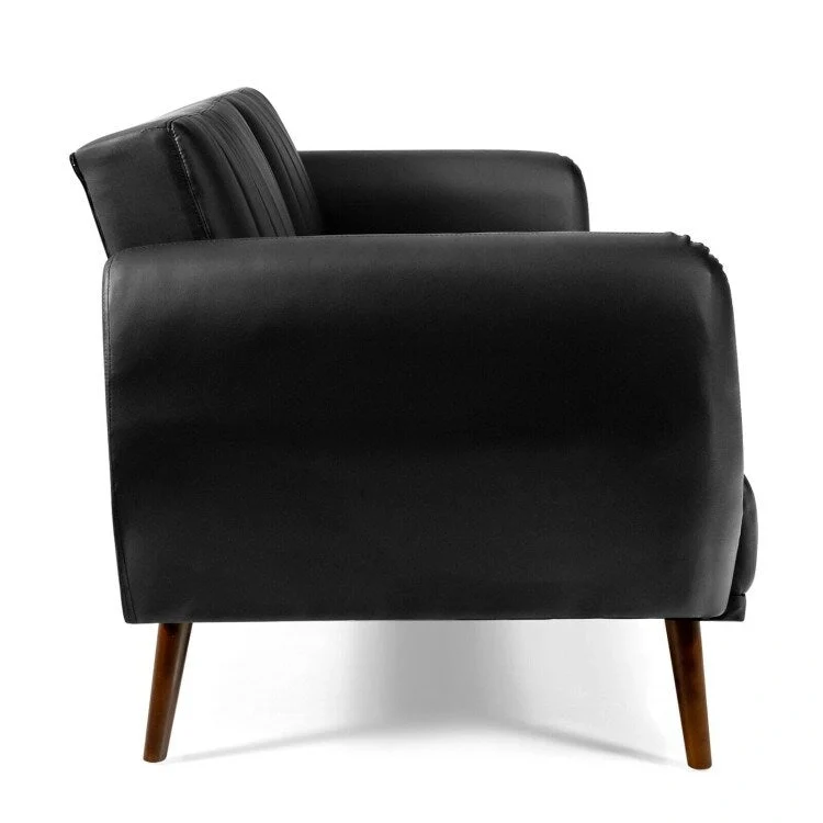 Convertible Futon Sofa Bed PU Leather Adjustable Couch Sleeper with Wood Legs - 81 x 33.5 x 31.5 (L x W x H)