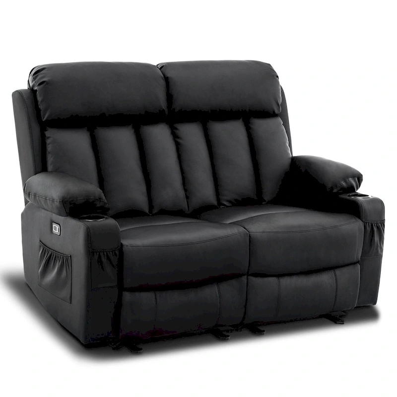 MCombo Electric Power Reclining Sofa with Heat & Massage, Faux Leather 6095/6075/6077