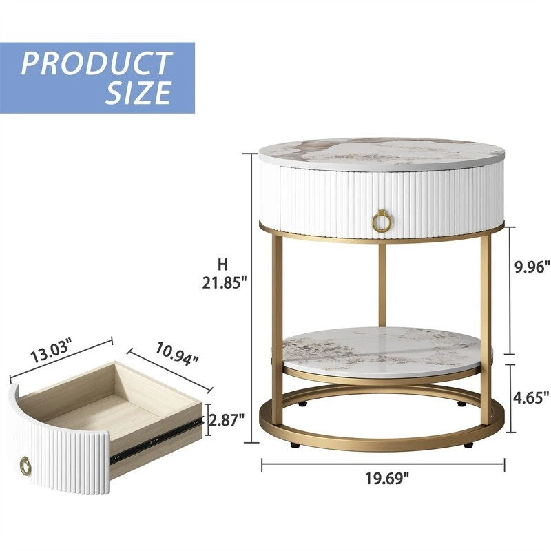 Round Side Table with Drawer - 19.69D x 19.69W x 21.85H
