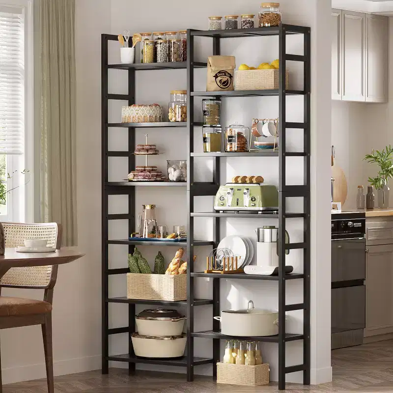 41-In Bamboo 12-Shelf Open Bookshelf, Black / Natural / White, Single