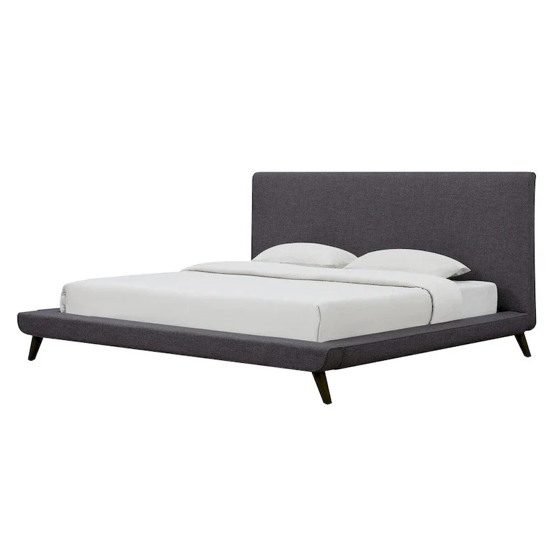 Mid-century Modern Grey Linen Bed