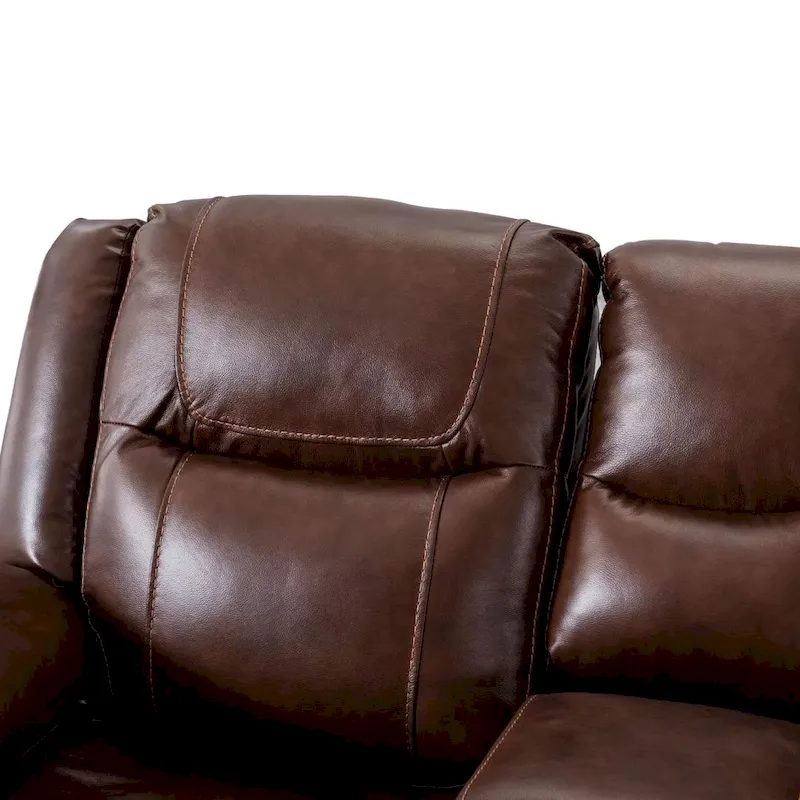 Genuine Leather Mid-century Modern Style Manual Recliners Sofa Set