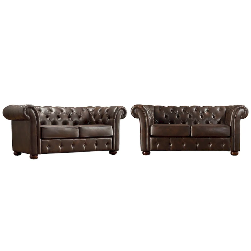 Tufted Loveseat with Rolled Arms and Bun Feet