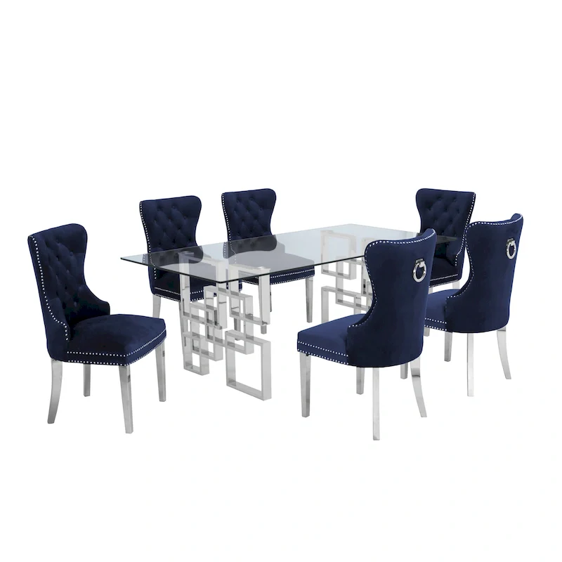 7-Piece Stainless Steel Nailhead Trim Dining Set